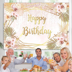 Lofaris Gloden And Floral Happy Birthday Backdrop For Girls