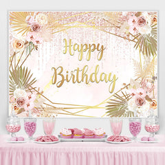 Lofaris Gloden And Floral Happy Birthday Backdrop For Girls