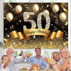 Lofaris Gloden And Glitter Balloon Happy 50Th Birthday Backdrop