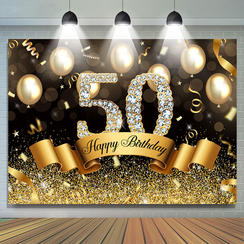Lofaris Gloden And Glitter Balloon Happy 50Th Birthday Backdrop
