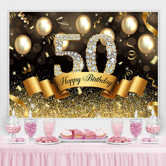 Lofaris Gloden And Glitter Balloon Happy 50Th Birthday Backdrop