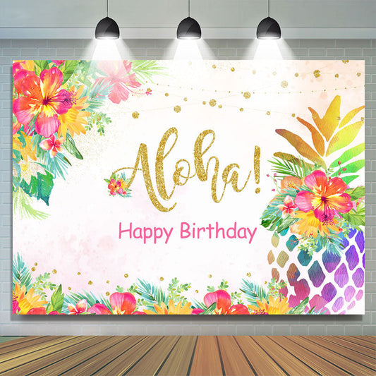 Lofaris Gloden Colorful Floral Birthday Party Backdrop