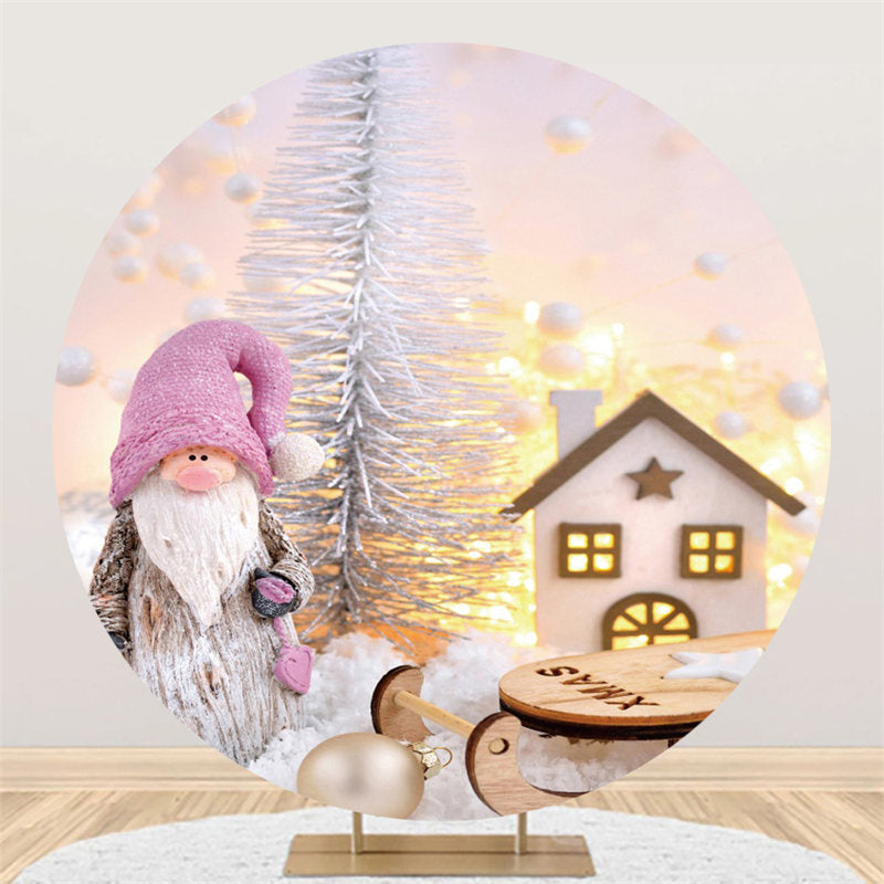 Lofaris Gnome In Snow House Round Merry Christmas Backdrop