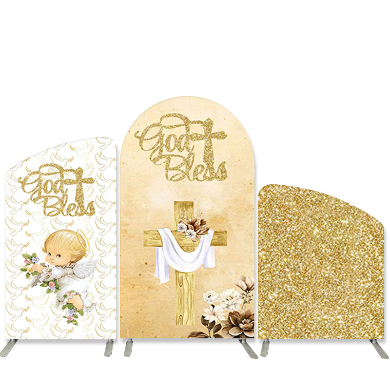 Lofaris God Bless Glitter Angel Baby Shower Arch Backdrop Kit