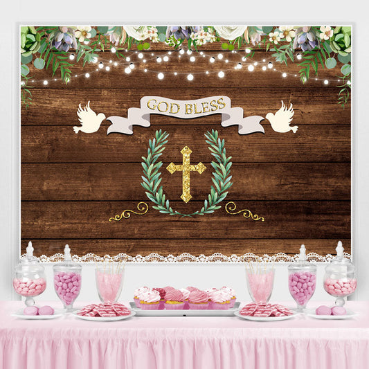 Lofaris God Bless Little White Floral Wooden Backdrop for Kids