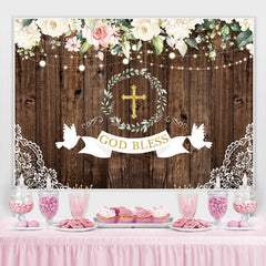 Lofaris God Bless Pink And White Roses Wood Backdrop For Kids