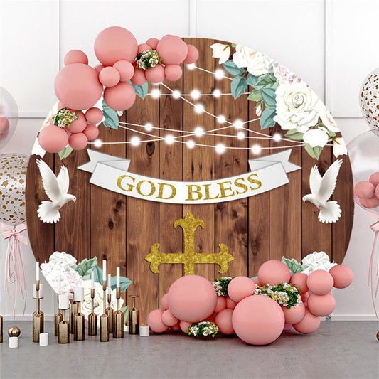 Lofaris God Bless White Floral Circle Happy Birthday Backdrop