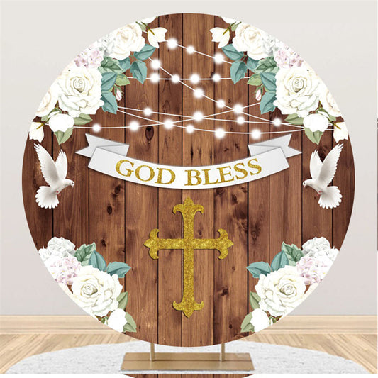 Lofaris God Bless White Floral Circle Happy Birthday Backdrop