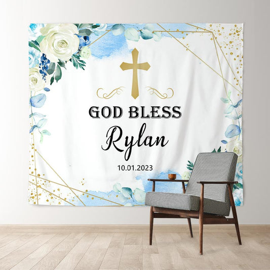 Lofaris God Bless White Rose Gold Glitter Wedding Backdrop