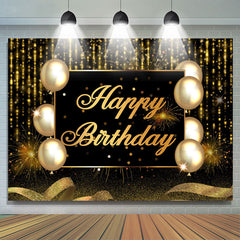 Lofaris Gold And Black Ballon Glitter Happy Birthday Backdrop