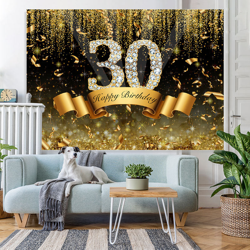 Lofaris Gold and Black Bokeh Diamond 30th Birthday Backdrop