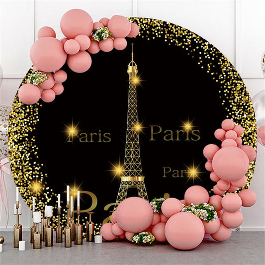 Lofaris Gold And Black Eiffel Tower Happy Birthday Round Backdrop