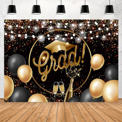 Lofaris Gold And Black Glitter Ballons Bright Grad Backdrop