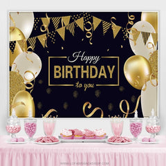 Lofaris Gold And Black Glitter Ballons Happy Birthday Backdrop