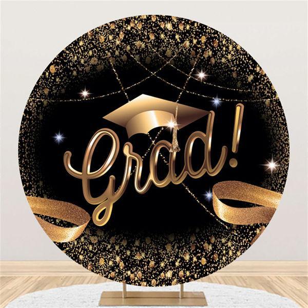 Lofaris Gold And Black Glitter Round Graduate Party Backdrop