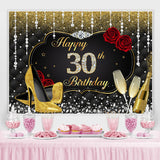 Load image into Gallery viewer, Lofaris Gold and Black Red Rose Diamond 30th Birthday Backdrop