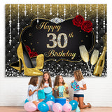 Load image into Gallery viewer, Lofaris Gold and Black Red Rose Diamond 30th Birthday Backdrop