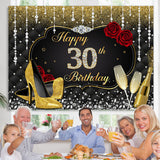 Load image into Gallery viewer, Lofaris Gold and Black Red Rose Diamond 30th Birthday Backdrop