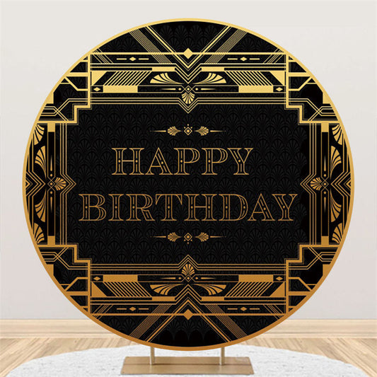 Lofaris Gold And Black Theme Happy Birthday Round Backdrop