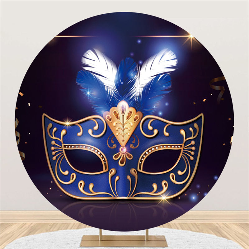 Lofaris Gold And Blue Feather Mask Round Backdrop For Party