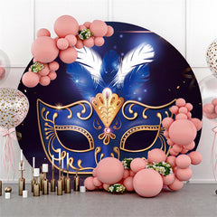 Lofaris Gold And Blue Feather Mask Round Backdrop For Party