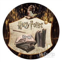 Lofaris Gold And Brown Magic Books Theme Round Backdrop For Party