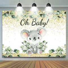 Lofaris Gold And Green Leaves Lovely Koala Baby Shower Backdrop