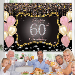 Lofaris Gold And Pink Balloons 60th Happy Birthday Backdrop