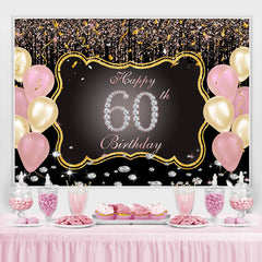 Lofaris Gold And Pink Balloons 60th Happy Birthday Backdrop