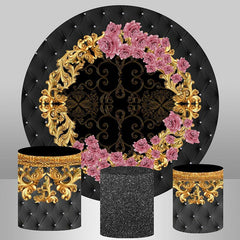 Lofaris Gold And Pink Flower Round Backdrop Kit For Party