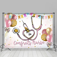 Lofaris Gold And Pink Glitter Ballons Congrats Nurse Backdrop