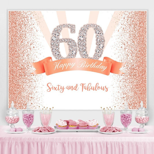 Lofaris Gold and Pink Happy 60th Birthday Party Backdrop