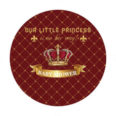 Lofaris Gold And Red Crown Round Baby Shower Backdrop For Girl