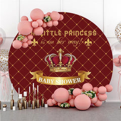 Lofaris Gold And Red Crown Round Baby Shower Backdrop For Girl
