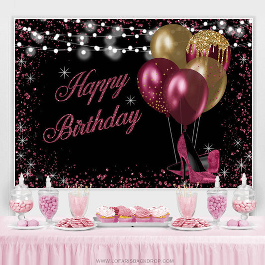 Lofaris Gold And Red Glitter Balloons Black Birthday Backdrop