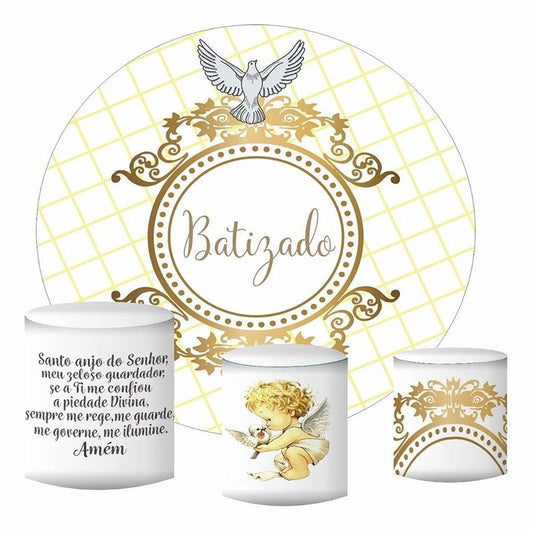 Lofaris Gold And White Kids Pigeon Round Baby Shower Backdrop