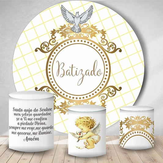 Lofaris Gold And White Kids Pigeon Round Baby Shower Backdrop