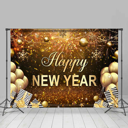 Lofaris Gold Ballon And Star Bokeh Happy New Year Backdrop