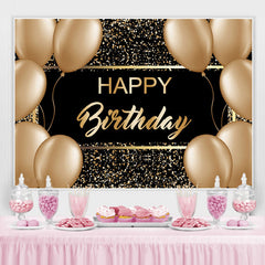 Lofaris Gold Ballons And Black Glitter Happy Birthday Backdrop