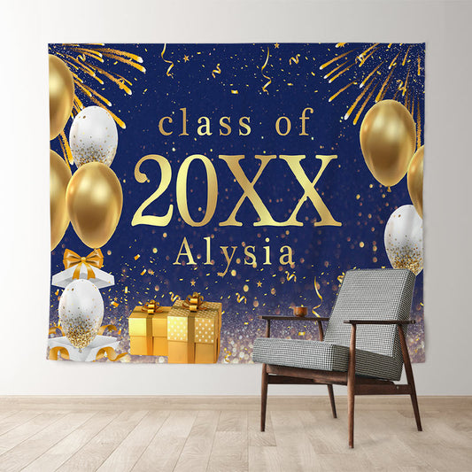 Lofaris Gold Ballons And Gifts Bokeh Blue Class Of 2022 Backdrop