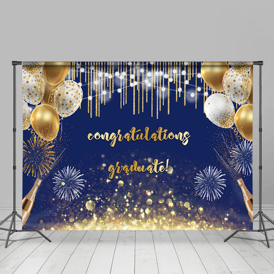 Lofaris Gold Ballons Bokeh Royal Blue Congratulations Backdorp