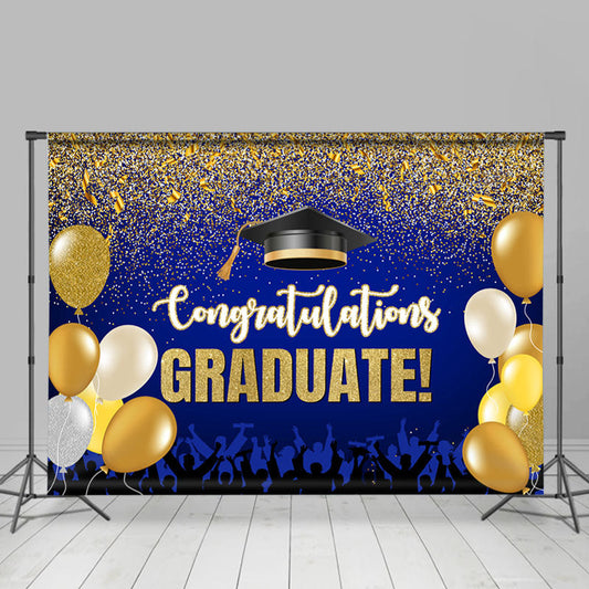 Lofaris Gold Ballons Glitter Congratulations Grad Backdrop