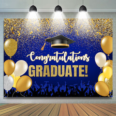 Lofaris Gold Ballons Glitter Congratulations Grad Backdrop