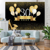 Load image into Gallery viewer, Lofaris Gold Balloon Black Bokeh 30th Happy Birthday Backdrop