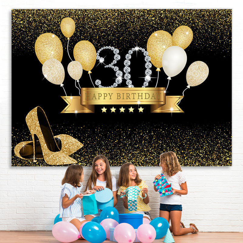 Lofaris Gold Balloon Black Bokeh 30th Happy Birthday Backdrop