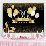Load image into Gallery viewer, Lofaris Gold Balloon Black Bokeh 30th Happy Birthday Backdrop