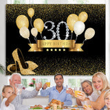 Load image into Gallery viewer, Lofaris Gold Balloon Black Bokeh 30th Happy Birthday Backdrop