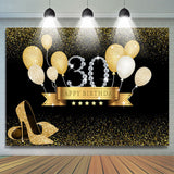 Load image into Gallery viewer, Lofaris Gold Balloon Black Bokeh 30th Happy Birthday Backdrop