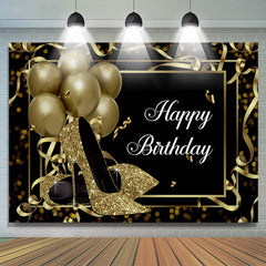 Lofaris Gold Balloons And Glitter Heels Happy Birthday Backdrop