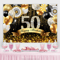 Lofaris Gold Balloons Bokeh Glitter Happy 50th Birthday Backdrop